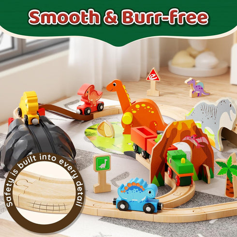 Set Set 2-4, Playset 3 4 5 6 Lehoo Castle Wooden Train - Dinosaur Train for Toddlers Wooden Train Track Railway Toys