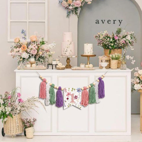 ZAIBIANHAO Wildflower High Chair Banner - Fairy First Birthday Decorations,Yarn Tassel High Chair Banner,Floral One