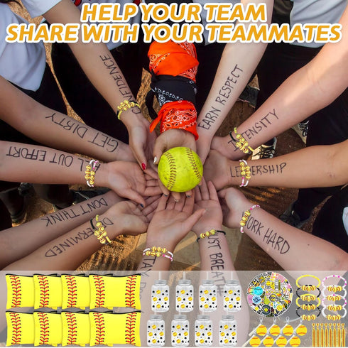 90Pcs Softball Party Favors, Bulk Softball Gifts for Team, Plastic Tumbler with Lid and Straw, Hair Ties, Keychain,