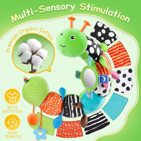 Tummy 0-3-6-12 Time Baby Toys Sensory Musical Animal Stuffed Car Seat Toy for Infant Months Newborn, Plush Caterpillar