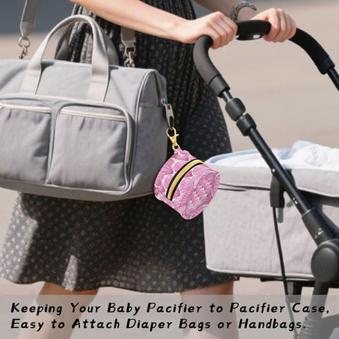 PYBUG Scallop Round Pacifier Storage Case, Polyester & TPU Lined with Hook Buckle, Pacifier Container Box for Baby