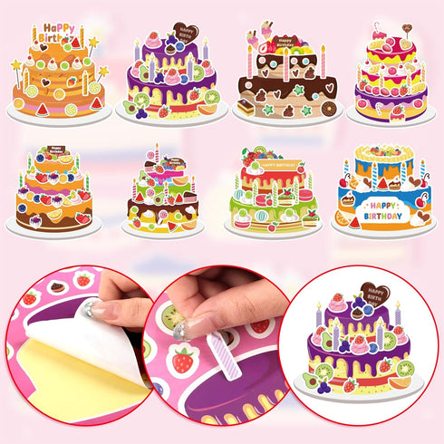 32 Sheets Make Your Own Birthday Cake Stickers, Creative Fun Happy Birthday Cake Game Sticker Kits for Kids Birthday