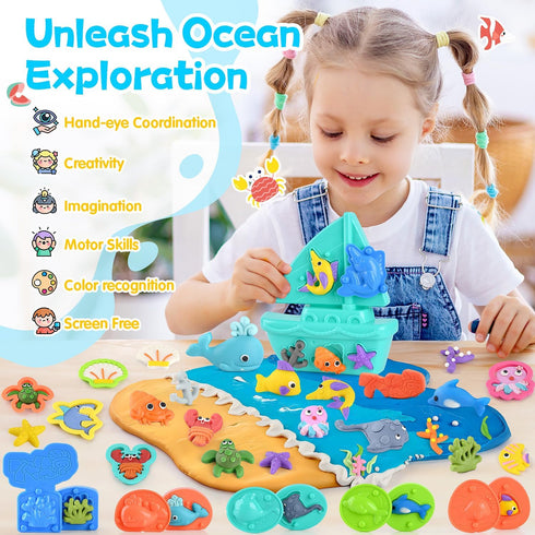 Set 3 4 5 6 PLAY Ocean Color Dough Kit with Sea Animals Molds, Under the Sea Toys for Sensory Play - Boat Whale Shark