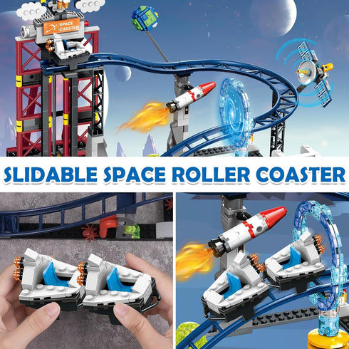 926PCS Set 6+years HOGOKIDS Space Roller Coaster Building Toy Coaster Building Features Lift Platform, Satellites