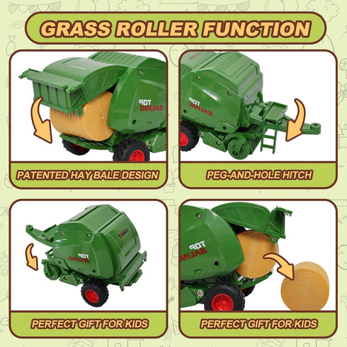 Set yset 3-7 Peagprav Farm Tractor Toys Bale Haying Round Baler with Barn, Farmer,Cow,Farm Tools,Tree Farm Tractor Pla