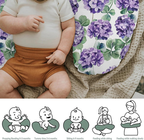 Purple Wildflowers Watercolor Baby Nursing Pillow Covers for Boy Girl Retro Hydrangea Floral Leaves Nursery Slipcovers