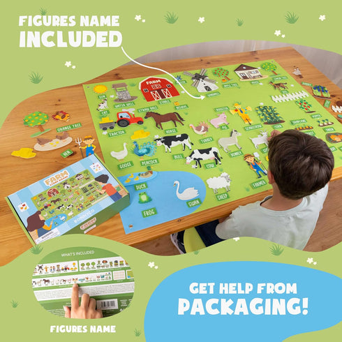 92 3-8 BONNYCO Felt Board for Toddlers with Animal Farm Figures. Montessori and Sensory Toys, Birthday Gifts for Kids