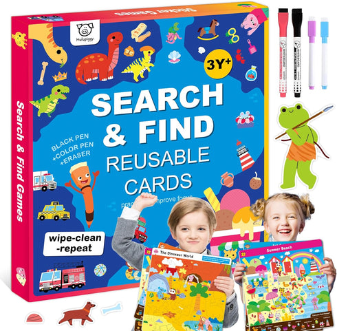 Preschool Learning Activities - Search and Find Books for Kids 3-6, Reusable Game with 16 Themes for Educational Fun