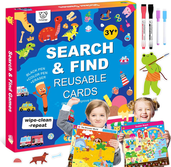 Preschool Learning Activities - Search and Find Books for Kids 3-6, Reusable Game with 16 Themes for Educational Fun