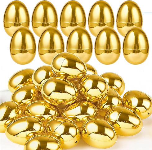 TURNMEON 24 Pack Golden Easter Eggs Empty, 2.36" Shiny Metallic Plastic Easter