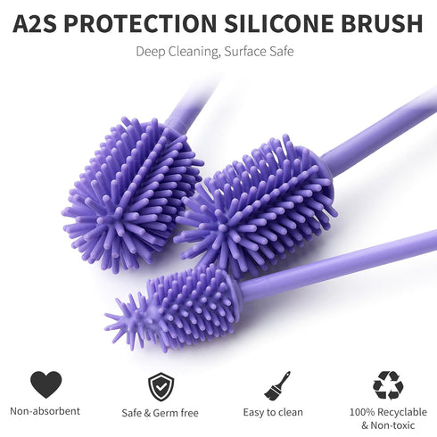 3 Set, A2S A-Brush Silicone Bottle Cleaner Brush, Piece Long Handle - Water Bottle Cleaner, Baby Bottle Nipple Brush