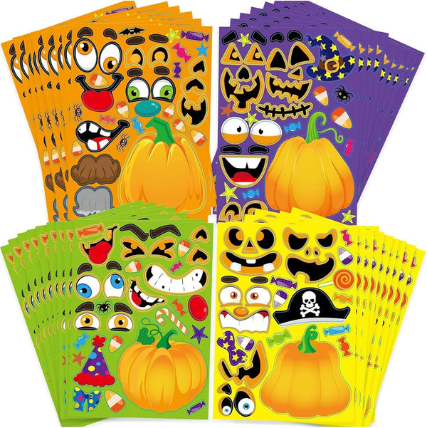36 Sheets Halloween Pumpkin Craft Stickers, Kids DIY Make a Pumpkin Face Sticker for Halloween Treats Party Favors