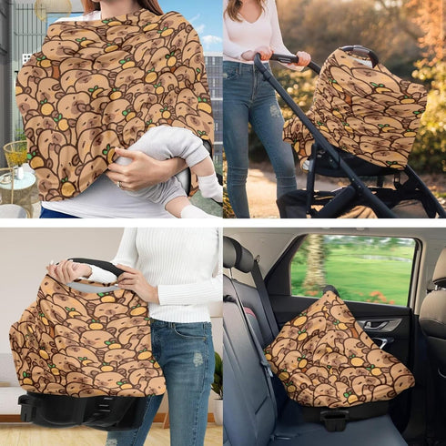 ZDCUSTOM Capybara Car Seat Cover for Baby Girl Elastic U Shaped Pillowcase Protector with Hidden Zipper Breastfeeding