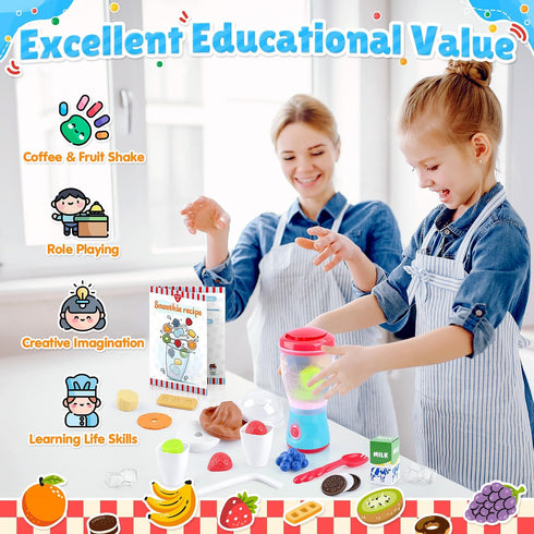 Set 27 3+ PLAY Smoothie Maker Toy Blender - Pcs Pretend Play Kitchen Appliance for Kids with Realistic Action, Light