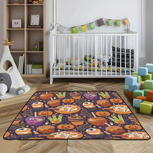 GuoChe Seamless Cozy 50'' 50'' Halloween Food - Themed Pattern Soft Thick Baby Gym & Activity Mat for Floor Breathable