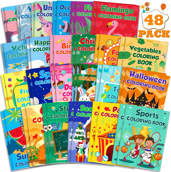 48Pack Small Coloring Books for Kids Ages 2-12, Bulk Mini Coloring Books for Birthday Party Gifts