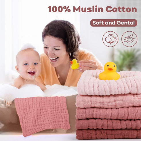 100% 6 Pack 12x12in Yoofoss Muslin Baby Washcloths Organic Cotton Face Towels Wash Cloths for Baby Soft and Absorbent