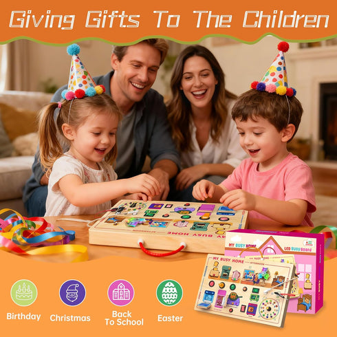 1-3, 1+ flycoost My Busy Home Montessori Busy Board for Toddlers Wooden Sensory Activity Board with Switches, Lights