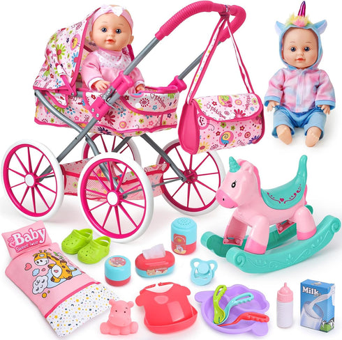 Golray 12 in Baby Doll Toys Set with Stroller for 3 4