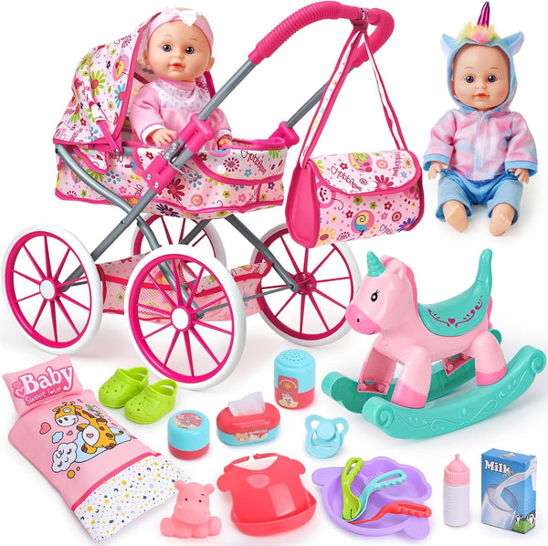 Golray 12 in Baby Doll Toys Set with Stroller for 3 4