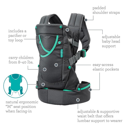 Infantino Carry On Active - Ergonomic Multi-Pocket Infant & Toddler Carrier, 8-40 lbs, with Storage