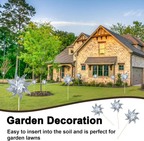 10 Pack Reflective Pinwheels for Yard and Garden - Wind Spinners Outdoor Bird Scare Devices