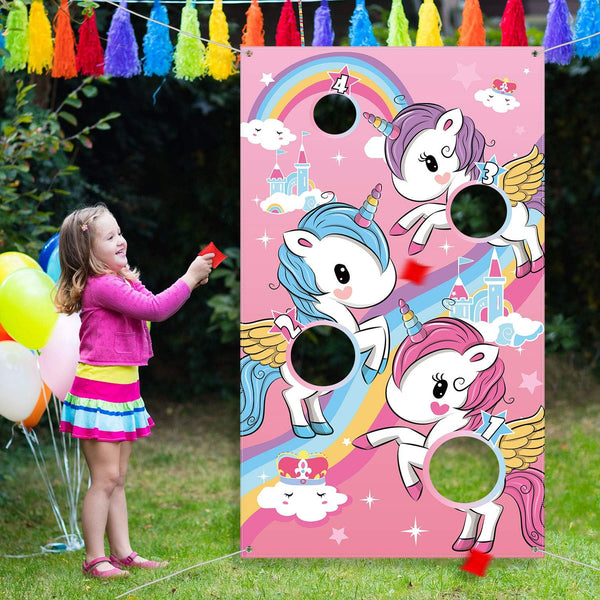 Blulu Unicorn Bean Bag Toss Game for Kids, Outdoor Toys with 3 Nylon Bean Bags, Birthday Party Game