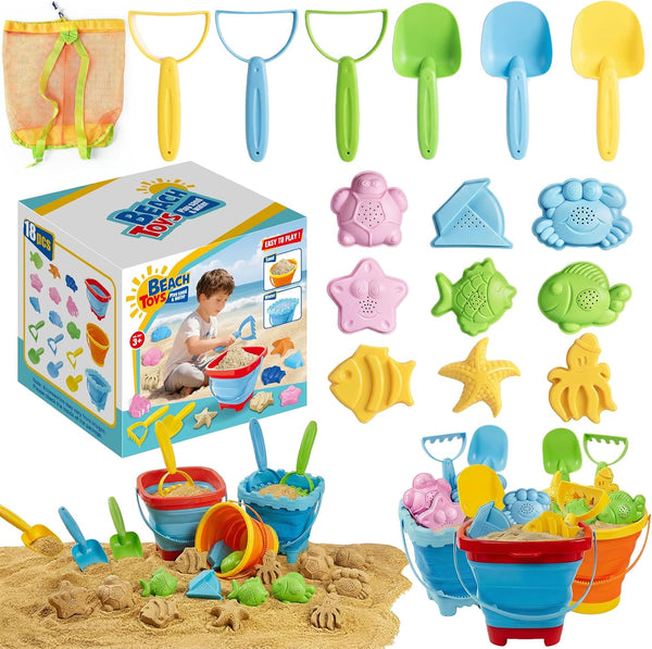 Cozycharm Beach Sand Toys Set for Toddlers, Portable Travel Beach Toys with 3