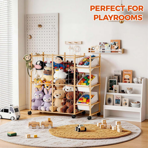 3 Sevenblue Toy Storage Organizer with Removable Bins, Kids Storage Toy Shelf Organizer for Stuffed Animal Holder