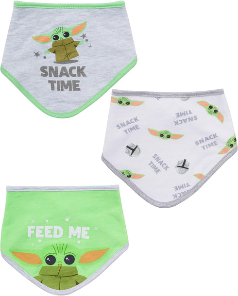 STAR WARS Baby Boys Baby Yoda Bandana Bibs - 3 Pack Set for Feeding, Teething, Drooling (Green/White/Grey)