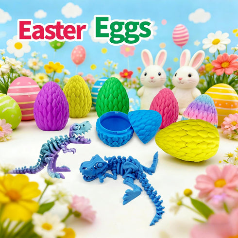 BOYLOVE 6Pcs 3D 3D Prefilled Easter Eggs with Printed Dinosaur Toys, Printed Dragon Animals, Cool T-Rex Fidget Toys