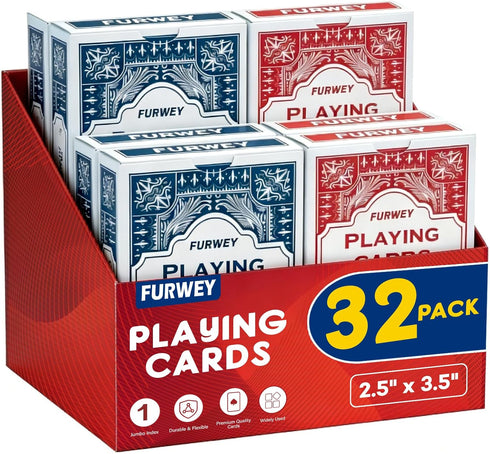 FURWEY Playing Cards 32 Pack,Standard Index,Red and Blue Backs,Large Digital Printing is