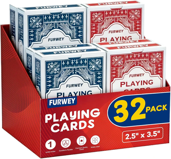 FURWEY Playing Cards 32 Pack,Standard Index,Red and Blue Backs,Large Digital Printing is