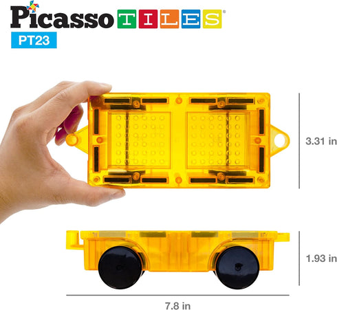 PicassoTiles Magnetic Car Play Set - Action Figures for Kids 3+ - STEM Building Block Vehicle Toy