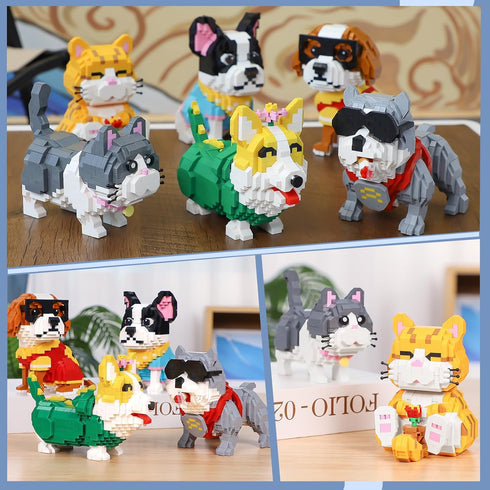 Cute Animal Micro Mini Building Blocks Kit - Blue Cat Mini Bricks for Adults, Boys and Girls, 673 PCS Party Favors