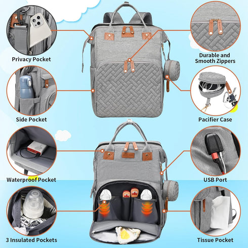 LHDYMXYN Backpack Baby Diaper Bags with Changing Station, Multifunctional Diaper Bag for Moms Dads with USB Charging