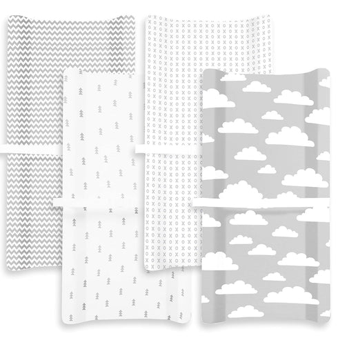 Premium Baby Changing Pad Covers 4 Pack - Pure Cotton Machine Washable Grey and White Changing Table Cover