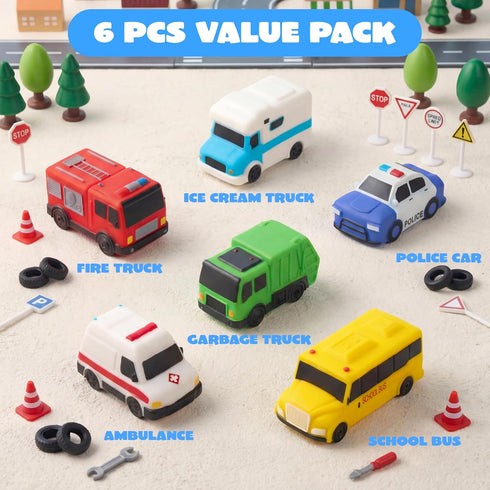 6 JOYIN Pcs Car Bath Toys, No-Hole Sealed Bathtub Toys for Kids, Soft & Non-Toxic Water Vehicles, Squeezable & Floating