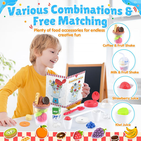Set 27 3+ PLAY Smoothie Maker Toy Blender - Pcs Pretend Play Kitchen Appliance for Kids with Realistic Action, Light