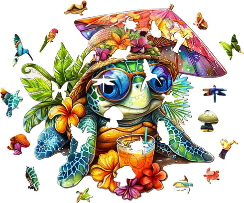 Decor(L-13.4 12.7in 230pcs) Wooden Puzzles for Adults, Beach Turtle Wood Puzzles Adult, Unique Animal Shaped Wooden