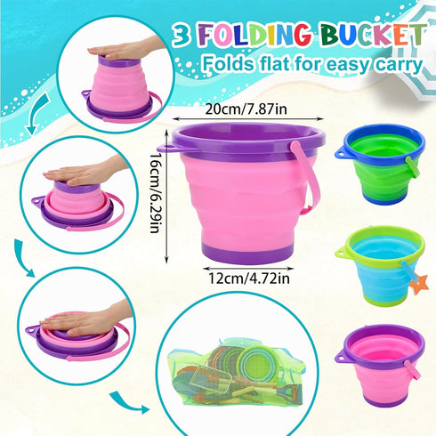 13 Pack Set 3-10 Beach Bucket Shovels Toys for Kids,Collapsible Beach Sand Toys Beach Pails and Shovels for Toddlers