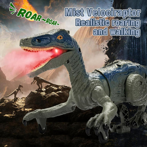 TALGIC Remote Control Velociraptor, Dinosaur Toy with Spraying, Roaring, Swaying Head, Wagging Tail, Remote Control