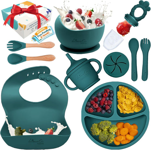LimeOr Supplies Silicone Baby Feeding Set, 10 Pcs Baby Led Weaning Supplies | BPA-Free