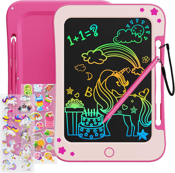 TEKFUN 8.5 Inch LCD Writing Tablet, Kids Doodle Board with Stickers, Colorful Drawing Tablet for Girls 3-7 Years (Pink)