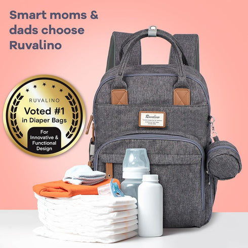 Backpack, Pack RUVALINO Diaper Bag Multifunction Travel Maternity Baby Changing Bags, Large Capacity, Waterproof, Dark