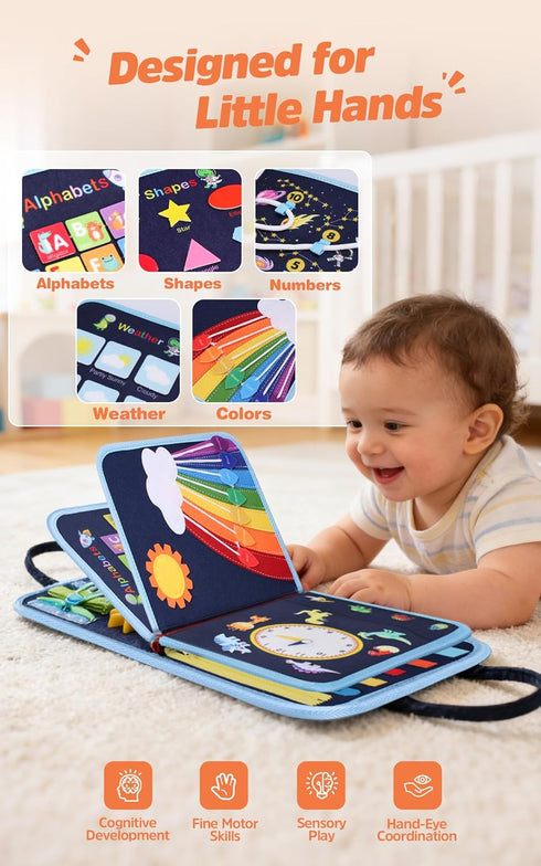 1-3 23 GONINO Toddler Busy Board Montessori Toys for Year Old, Dinosaur Space Busy Book with Activities for Learning