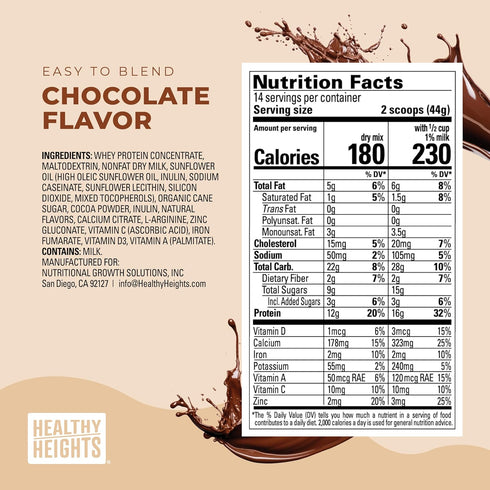 Healthy Height Grow Daily Kids Protein Drink Mix, Chocolate, High Protein Shake for Kids 3+