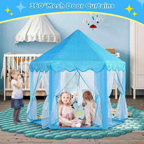 Monobeach Princess Tent for Girls - Large Playhouse Kids Castle Play Tent with Star Lights, Indoor Outdoor Games (Blue)