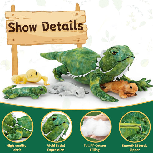 Tezituor 5 Pieces Realistic Stuffed Lizard Set, 26.4 Inch Large Plush Bearded Dragon Animal Toy Gifts for Boys