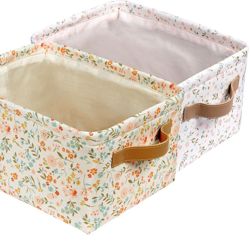 Fabric Storage Bins Cute for Nursery 8"x5.2"x10" - Collapsible Pink & Flower